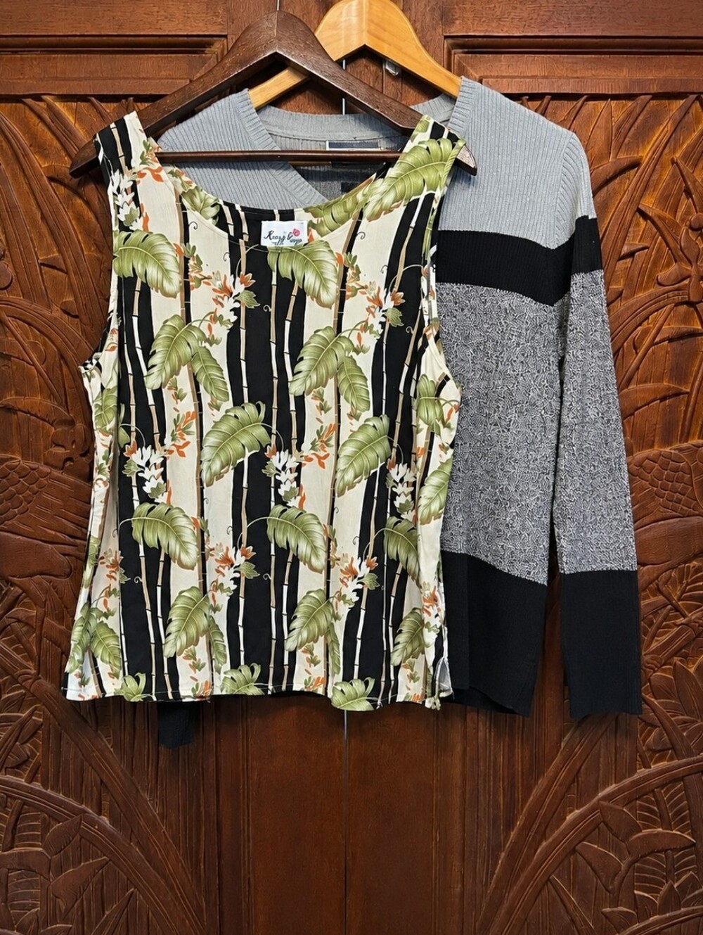Vintage Tropical Blouse + Karen Scott Cotton Sweater PL 2 Piece Set